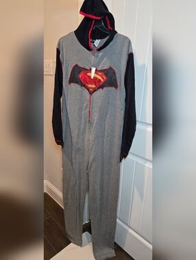 Dc Comics Superman Pajama One Piece Sleepwear Large New Mens Unionsuit Footless